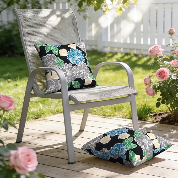 Outdoor Throw Pillow Covers 18x18 Inch, Decorative Pillow Covers for Patio Furniture, Peony Garden Modern Cushion Cases for Garden Couch Home Sofa, Pack of 2