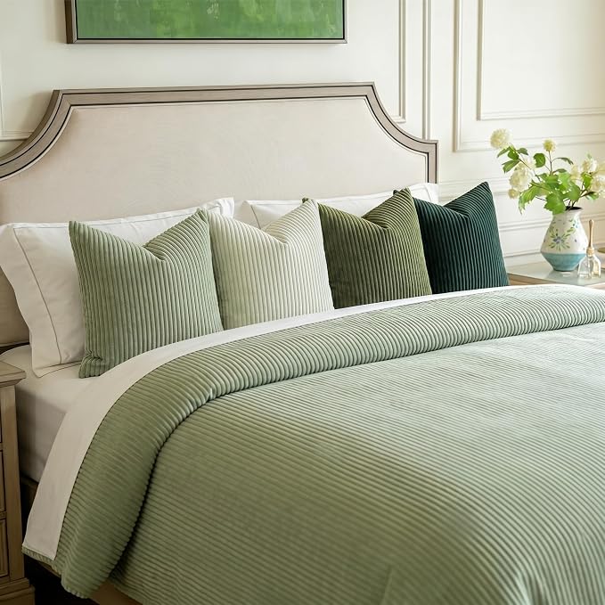 LANANAS Decorative Corduroy Throw Pillow Covers 18x18 Inch Forest Green | Set of 4 Neutral Couch Farmhouse Boho Throw Pillows for Living Room, Couch, Bed, Sofa Soft Accent Home Decor