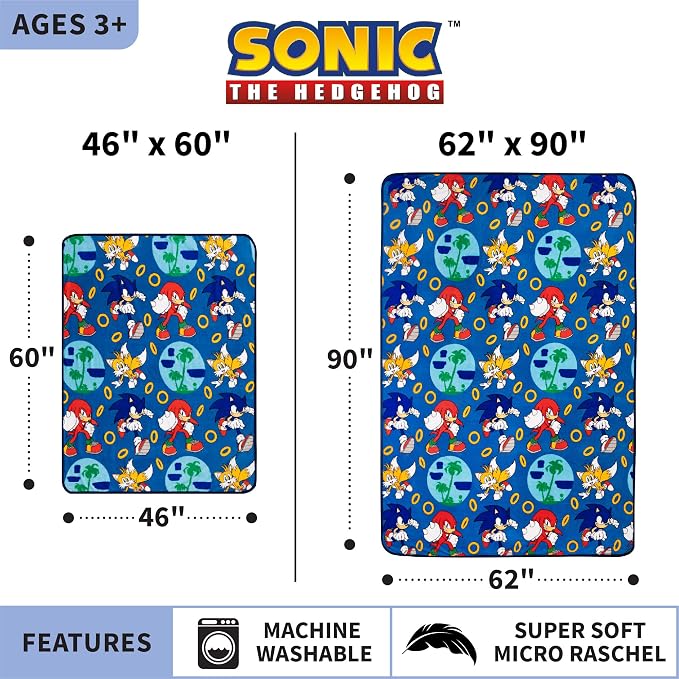Franco Kids Bedding Super Soft Plush Throw Blanket,46 in x 60 in,Sonic The Hedgehog,Anime,(Pack of 6)