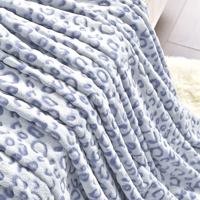PLEASANT BOULEVARD | Leopard Throw Blanket Fleece, Premium Lightweight Cozy Warm Plush Microfiber Bedspread for Couch Sofa and Bed (Blue, Queen (90 x 90 inches))