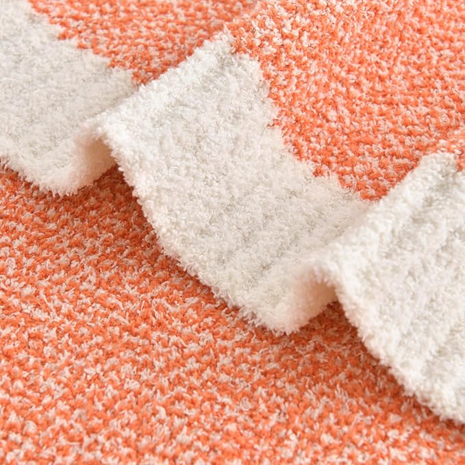 Chunky Knit Boucle Throw Blanket, Soft Washable Coastal Blanket for Bed Couch, Lightweight Cozy Oversized Feather Knit Blanket Indoor Outdoor for Sofa (Orange, Throw 50"x60")
