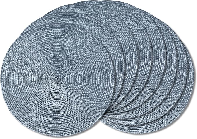 AHHFSMEI Round Placemats Set of 8 Heat Resistant Washable Non-Slip Woven Braided Table Mats for Dining Table Kitchen & Home Deco (Light Blue,8)