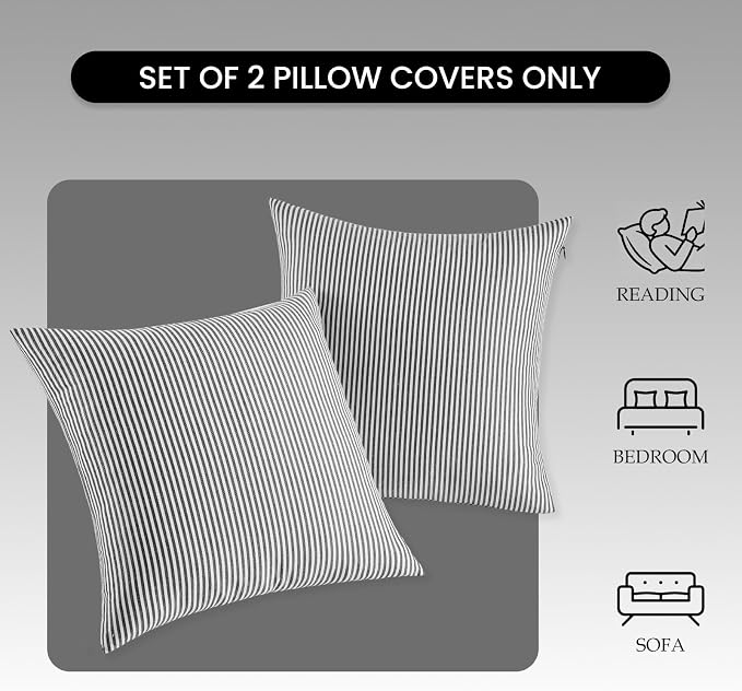 CARRIE HOME Black White Farmhouse Striped Pillow Covers 18x18 Set of 2 Black and White Farmhouse Decor Pillows for Sofa Bedroom and Chair