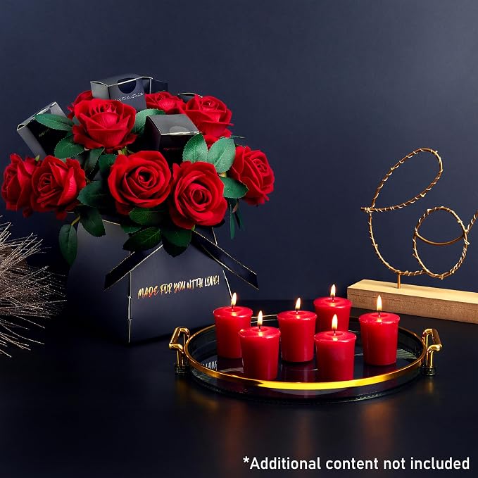 DECO EXPRESS Rose Scented Candles Gift Set for Women, 10 Artificial Flowers Bouquet & Pack of 6 Candles Set (Red Roses)