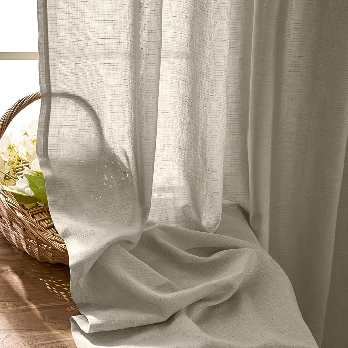 jinchan Linen Curtains Light Filtering Back Tab 38x84 Inch 2 Panels | Semi Sheer Curtains 84 inch length for Bedroom Living Room, Modern Farmhouse Drapes with Rod Pocket, Natural Boho Curtains