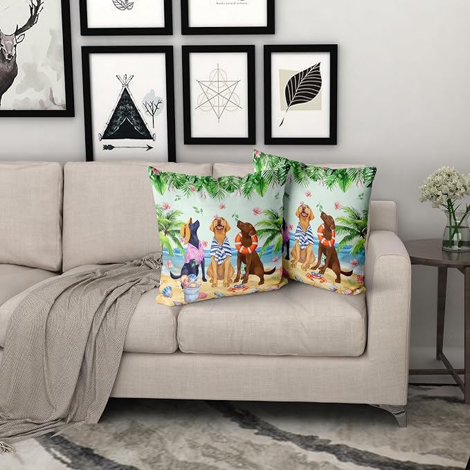 Giwawa Summer Dogs Pillow Covers Set of 2 20"x20" Funny Coastal Beach Puppy Square Pillowcases Tropical Palm Leaf Floral Soft Cotton Throw Cushion Covers for Sofa Couch Patio Living Room Decor
