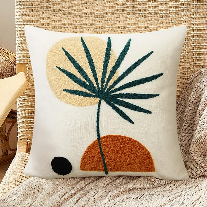 Merrycolor Boho Throw Pillow Covers 18 X 18 Textured Mid Century Modern Throw Pillow Covers Abstract Bohemian Aesthetic Decorative Pillows for Couch Bed Sofa Living Room 1PC