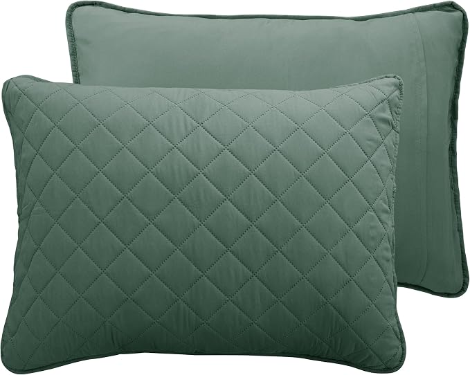 Easy-Going Reversible Quilt Set Full/Queen, Bedspread with 2 Shams | Cyan/Ivory, Lightweight Microfiber Bed Comforter, 1 Quilt + 2 Pillow Shams, All-Season Coverlets for Bedroom
