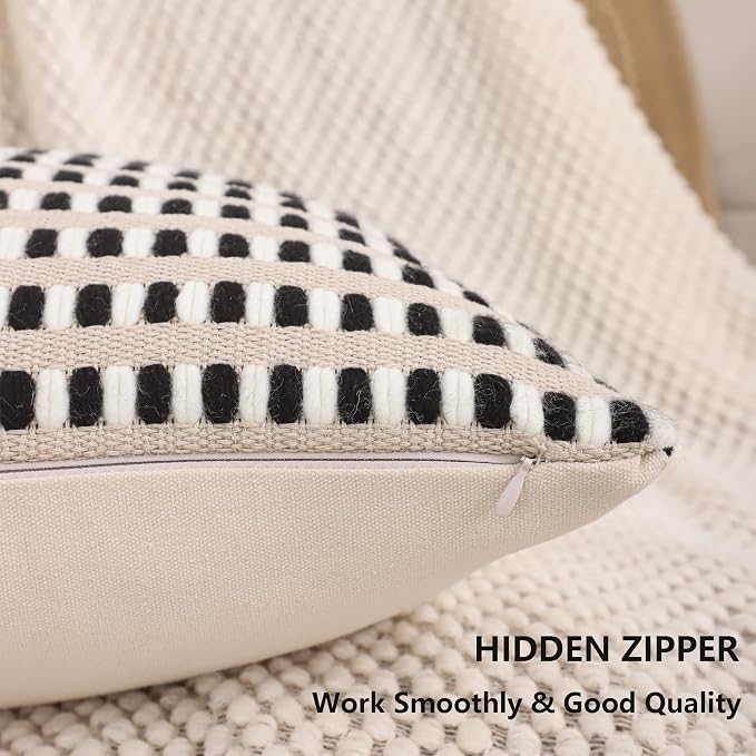 Black and White Throw Pillow Covers 18x18 Set of 2 Boho Decor
