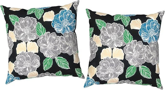 Outdoor Throw Pillow Covers 18x18 Inch, Decorative Pillow Covers for Patio Furniture, Peony Garden Modern Cushion Cases for Garden Couch Home Sofa, Pack of 2