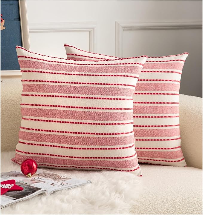 Cethom Christmas Valentines Pillow Covers, Boho Textured Red Pillow Case, Pillow Covers 22 x 22 Inch Set of 2 Valentines Day Decoration, Chair Sofa Bedroom Living Room Home Holiday Decor Cushion Case