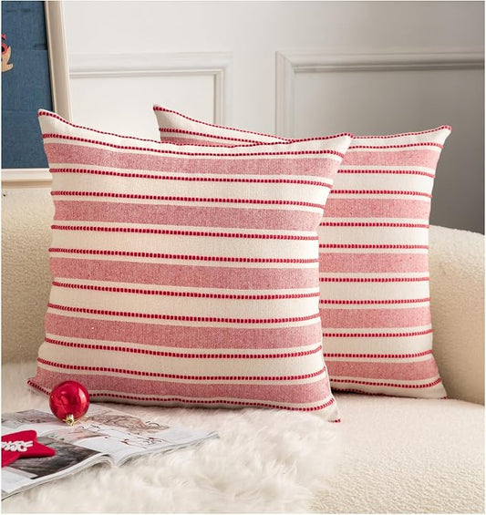 Cethom Christmas Valentines Pillow Covers, Boho Textured Red Pillow Case, Pillow Covers 22 x 22 Inch Set of 2 Valentines Day Decoration, Chair Sofa Bedroom Living Room Home Holiday Decor Cushion Case