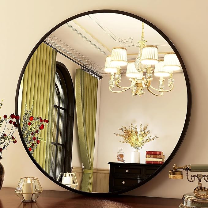 HARRITPURE Round Mirror 36 Black Wall Mounted Circle Mirrors | Vanity Mirror with Aluminum Alloy Frame, Modern Decoration for Bathroom, Living Room, Vanity, Bedroom, Entryway