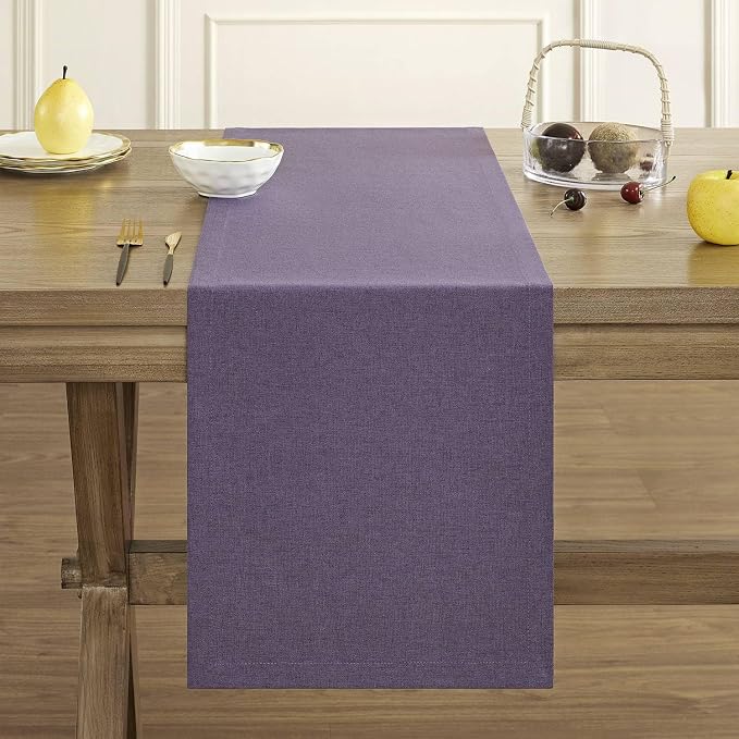 ZeeMart Basic Linen Style Table Runner, 14x108 Inch Purple | Mitered Corner Design, Medium Weight Fabric, Rustic Farmhouse Style, Machine Washable Easy Care Everyday Table Scarf