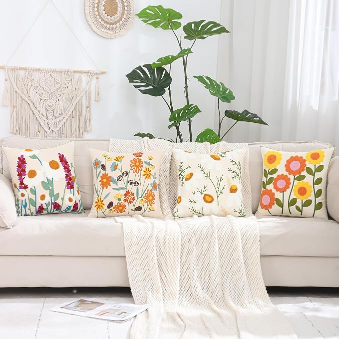 LUOYEHK Mushroom Pillow Covers 18x18 Inch Set of 2 Embroidered Throw Pillow Covers Decorative Pillow Cover Spring Summer Boho Cushion Pillowcase for Couch Sofa Bed Living Room, Mushroom Snail