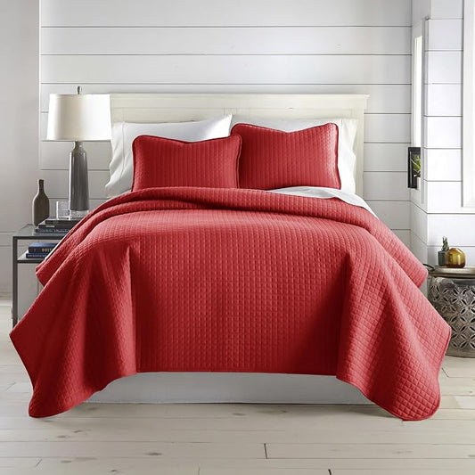 Southshore Fine Living, Inc. Full/Queen Quilt Bedding Set, Microfiber Quilts Queen Size, Coverlet, Stain & Pet Hair Resistant Bedding, Full Size Bedspread with 2 Pillow Shams, Chili Pepper Red
