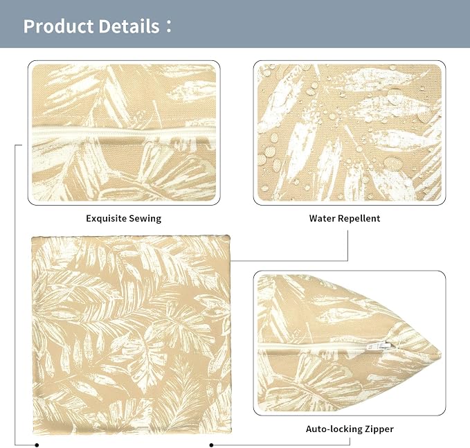 Outdoor Throw Pillow Covers 18x18 Inch, Decorative Pillow Covers for Patio Furniture, Tropical Leaf Oat Modern Cushion Cases for Garden Couch Home Sofa, Pack of 2
