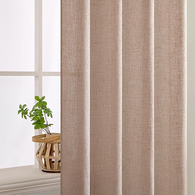 MIULEE Natural Beige Linen Curtains 52x54 Inch Long for Bedroom Living Room | 2 Panels, Soft Linen Textured Window Drapes, Semi Sheer Light Filtering, Back Tab Rod Pocket, Farmhouse Burlap Look Decor