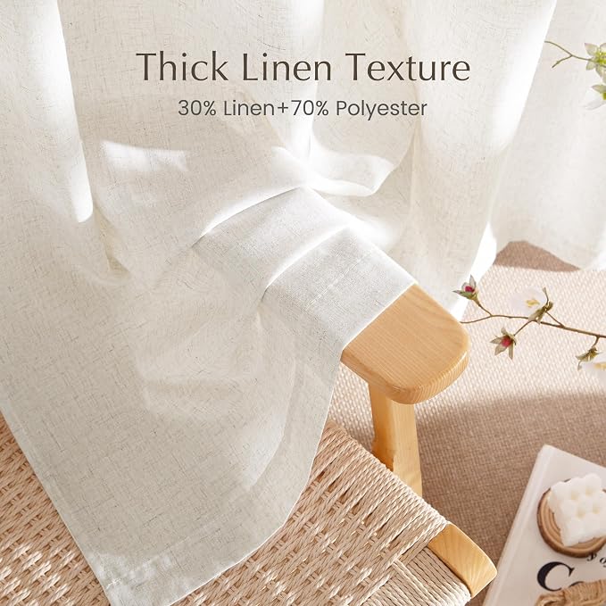 NICETOWN Semi Sheer Vanilla Curtains 84 inches Long, Rod Pocket & Back Tab Light Filtering Window Treatments Privacy Added Drapes for Living Room, W55 x L84, 2 Panels