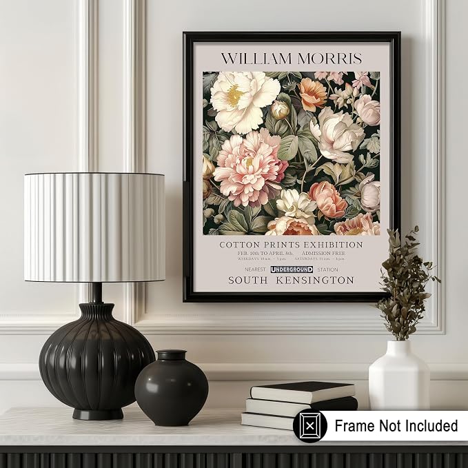 Poster Master Pink Peonies Print - William Morris Poster - Textile Pattern Art - Botanical Exhibition Art - Floral Illustration - Aesthetic Living Room or Bedroom Decor - 18x24 UNFRAMED Wall Decor