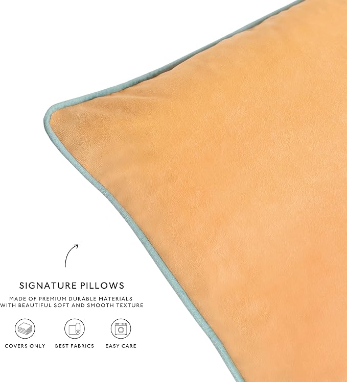 MONDAY MOOSE Decorative Throw Pillow Covers Cushion Cases, Set of 2 Soft Velvet Modern Double-Sided Designs, Mix and Match for Home Decor, Pillow Inserts Not Included (20x20 inch, Orange/Teal)