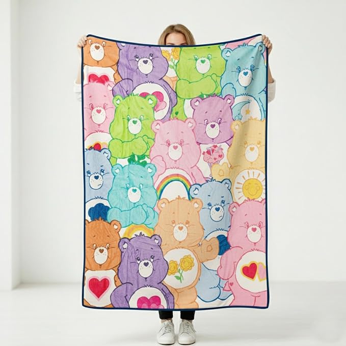 Silver Buffalo Care Bears Featuring Tenderheart, Harmony, Good Luck, Bedtime, Love-A-Lot, Cheer, Share, Funshine, Grumpy, Wish, and Friend Bear 45” x 60” Fleece Throw, Soft and Cozy Blanket, 250 GSM