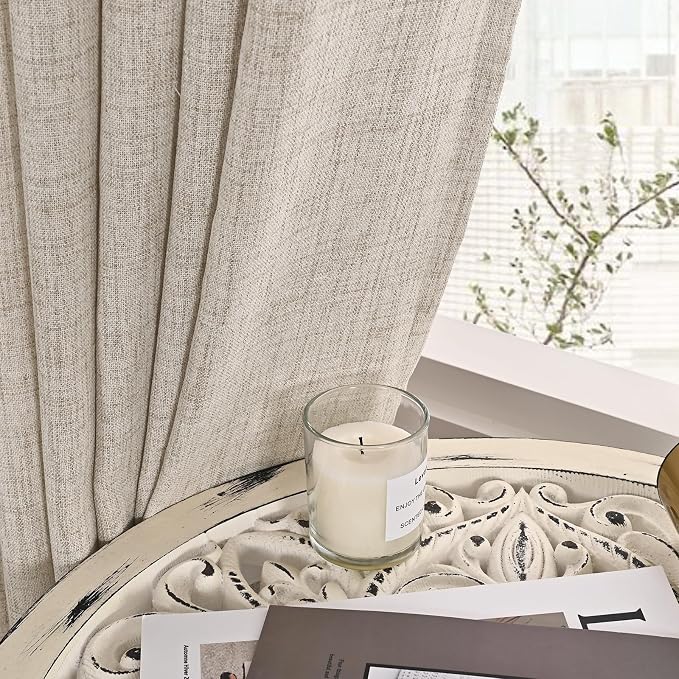 YoungsTex Natural Linen Curtains 60x63 Inch Length for Living Room 2 Panels | Semi Sheer Drapes Rustic for Bedroom Window Light Filtering Rod Pocket Back Tab
