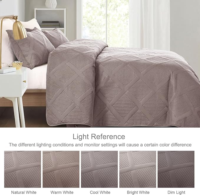 Exclusivo Mezcla Twin Size Quilt Set, Taupe | Soft Bedspreads with 1 Pillow Sham, Modern Striped Pattern, Lightweight Bedding Set Coverlets for All Seasons, 68x88 Inch