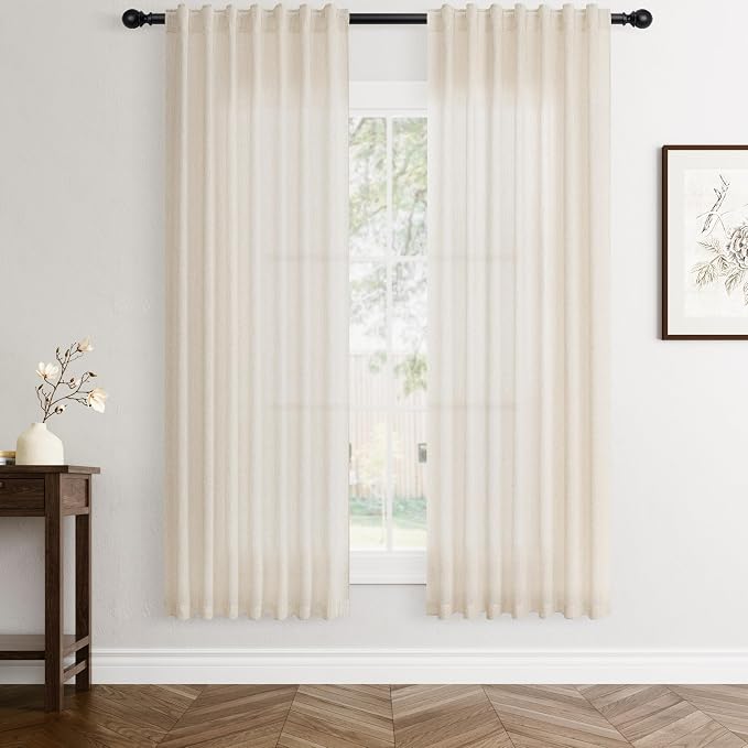 Jowels Cream Linen Curtains 78 Inch Long 2 Panels for Living Room | Beige Flax Light Filtering Sheer Curtain,Back Tab Pocket Pleated Look,Farmhouse Textured Privacy Drapes for Bedroom Window