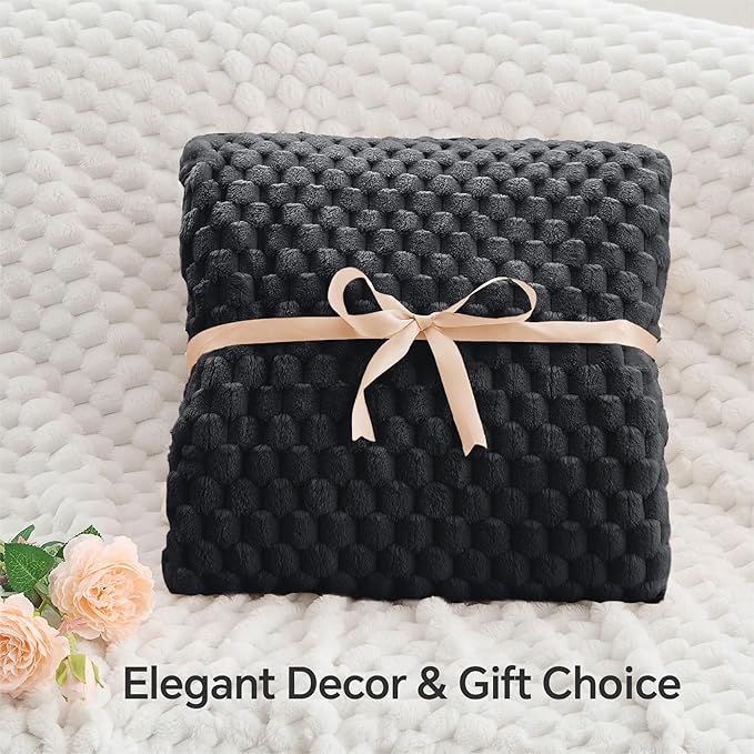 BEDELITE Black Throw Blanket for Couch, Soft Cozy Gifts for Women, 50 * 60 | 3D Jacquard Decorative Fleece Blanket, Super Soft Plush Throw, Cute Birthday Gift for Women & Men, Suitable for All Seasons