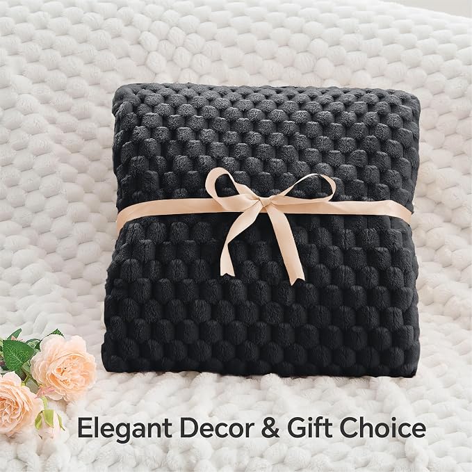 BEDELITE Black Queen Blanket for Bed, Soft Cozy Gifts for Women, 90 * 90 | 3D Jacquard Decorative Fleece Blanket, Super Soft Plush Throws, Cute Birthday Gift for Women & Men, Suitable for All Seasons
