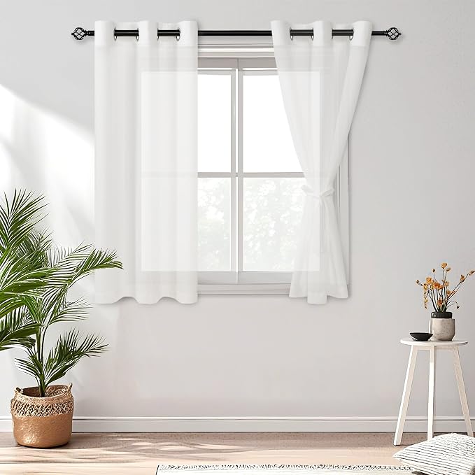 DWCN Non-See-Through White Privacy Sheer Curtains Light Filtering Window Curtains Drapes for Living Room Bedroom 42x54 Inch, 2 Panel