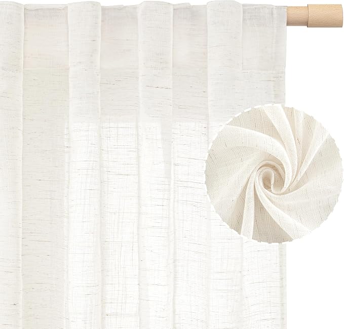 Cream Ivory Semi Sheer Linen Curtains for Living Room, 52 x 78 Inch | Light Filtering, Neutral Boho Drapes for Bedroom, Back Tab Rod Pocket, Panels for Farmhouse, 78 Inch Length, 2 Panels Set