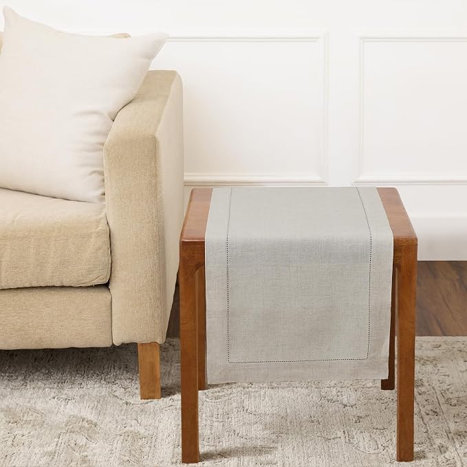 Solino Home 100% Pure Linen Dining Table Runner Natural Woven, 14 x 36 in | Classic Hemstitch, a graceful centrepiece for dining and gatherings, hemstitched border, mitered corners, OEKO-TEX Certified