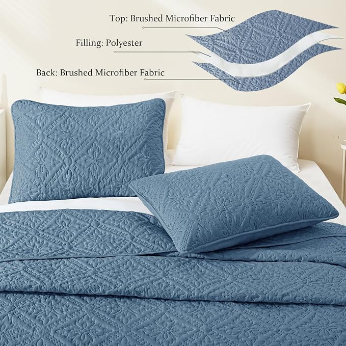 Exclusivo Mezcla Twin Quilt Set, Grayish Blue | Lightweight Soft Bedspreads Coverlets, All Season Bedding with 1 Pillow Sham, Modern Style for Dorm Bedroom Guest Room
