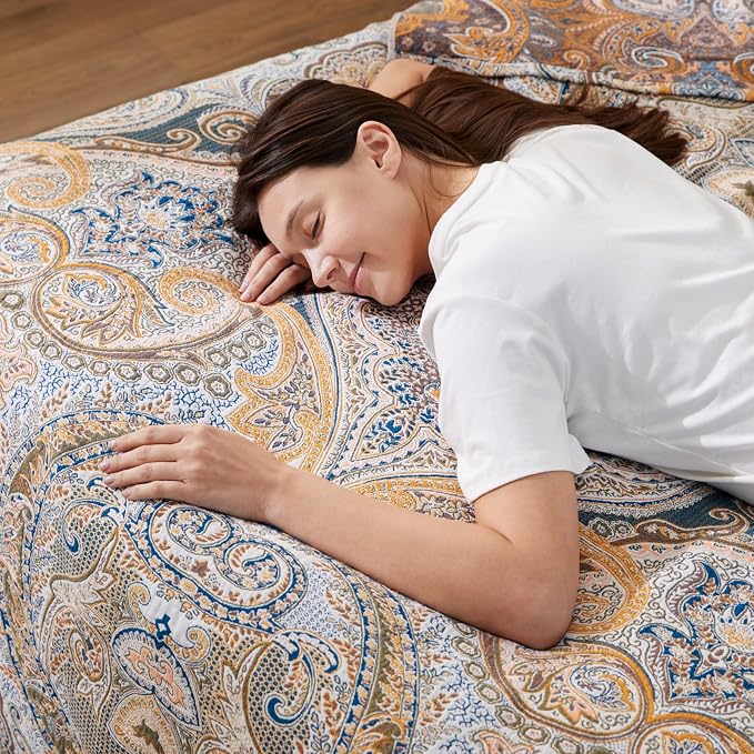 100% Cotton Boho Throw Blanket for Home Decor – Classic Farmhouse Quilt Bedding, Muslin Blankets for Adults, Vintage Woven Decorative Blanket for Couch, Bed Layering Use, Paisley Pattern, 50"x60"