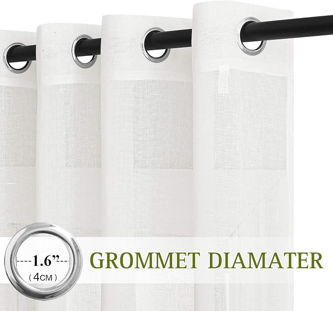 NICETOWN Short Linen Curtains for Kids Room 48 inches Long, Grommet Flax Semi Sheer Window Treatments Privacy with Light Filtering for Bedroom/Bathroom, Ivory, 2 Panels, W36 x L48