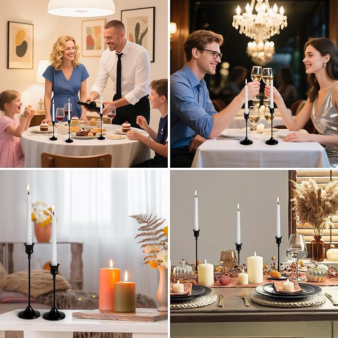 Candlestick Holders 4 Sets(12 Pcs), Black Candle Holders with Anti-Slip Pad, Metal Taper Candle Holder, Candle Holder for Wedding Fireplace Mantel Housewarming Gift