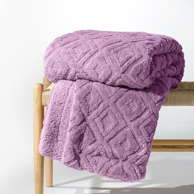 EverGrace Jacquard Reversible Sherpa Throw Blanket, 60" x 80", Mauve Purple | Jacquard Sherpa Throw Blanket, Super Soft, Cozy Plush Blanket, Reversible Thick Warm Throw for Bed, Sofa, Living Room