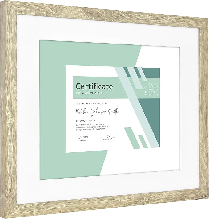 MCS Gallery Essential 11x14 Matted Diploma Frame with 8.5x11 Opening, Natural Woodgrain Picture Frame for Gallery Wall, Documents, Awards & Certificates (2-Pack)
