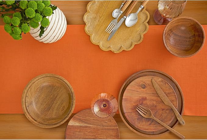 Solino Home 100% Pure Linen Dining Table Runner Orange, Fete 14 x 132 in | a graceful centrepiece for dining and gatherings, European flax fibres, handloomed texture, soft, fine, OEKO-TEX Certified