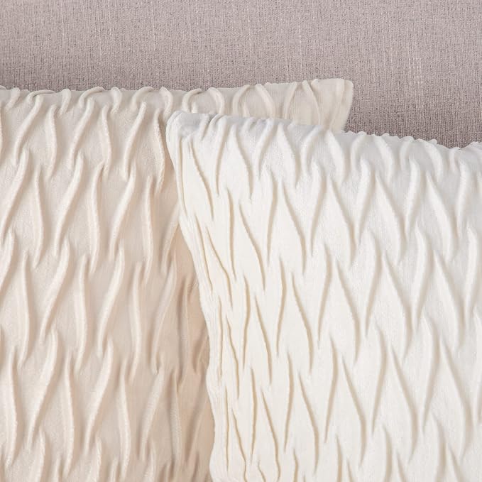 MADIZZ Set of 2 Super Soft Velvet Decorative Throw Pillow Covers 24x24 inch White Square with Texture Luxury Style Cushion Case European Pillow Shell for Sofa Bedroom