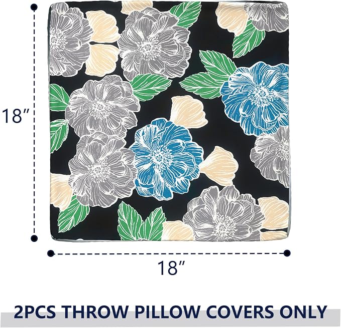 Outdoor Throw Pillow Covers 18x18 Inch, Decorative Pillow Covers for Patio Furniture, Peony Garden Modern Cushion Cases for Garden Couch Home Sofa, Pack of 2