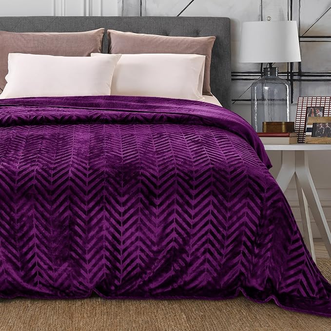 Whale Flotilla Flannel Fleece Bed Blanket Twin XL Size, Purple | Lightweight Breathable Soft Bedspread, Plush Fluffy Coverlet Chevron Design Decorative Blanket for All Season, 90x66 Inch