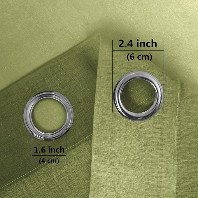 DWCN Faux Linen Ombre Sheer Curtains - Gradient Semi Voile Bedroom and Living Room Curtains, Set of 2 Grommet Top Window Curtain Panels, 52 x 84 Inches Long, Olive Green