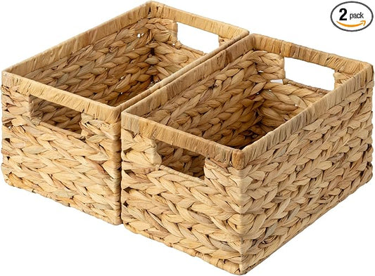 GRANNY SAYS Wicker Storage Baskets for Shelves, Hyacinth Baskets, 2-Pack | Water Hyacinth Wicker Baskets for Storage, Woven Baskets for Storage, Wicker Baskets for Shelves, Rectangle Basket for Pantry