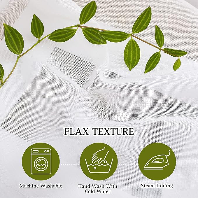 NICETOWN White Sheer Curtains for Sliding Glass Door, 100 Inch Curtains Grommet Top Elegant Flax Linen Semi Sheer Privacy Window Treatment for French Door/Bedroom/Living Room, W100 x L84, 1 Panel