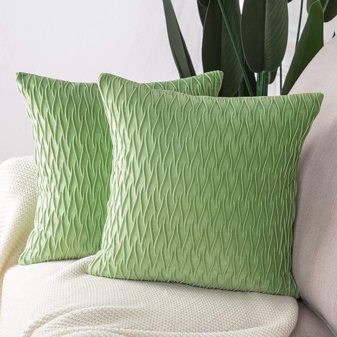 MADIZZ Set of 2 Super Soft Velvet Decorative Throw Pillow Covers 20x20 inch Apple Green Square with Texture Luxury Style Cushion Case Pillow Shell for Sofa Bedroom