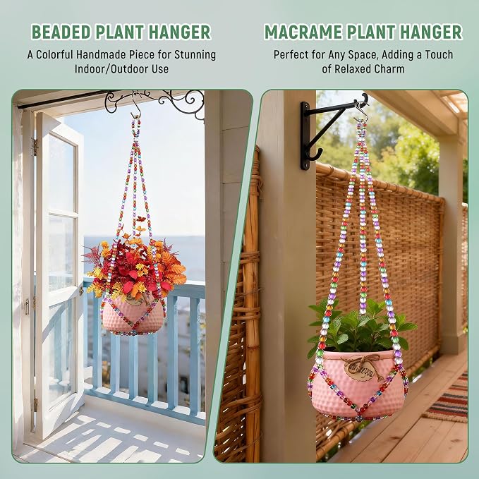 1Pack Glass Beaded Plant Hanger Indoor,Rainbows Hanging Planters for Outdoor Plants,Colored Macrame Plant Hanger,Boho Handmade Farmhouse Rustic Decor,21Inch(Pot Not Included)
