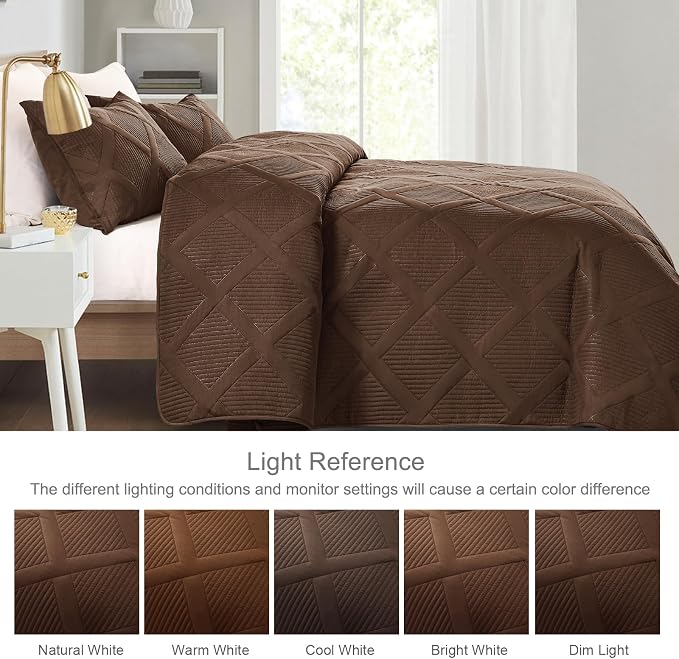 Exclusivo Mezcla Quilt King Size, Brown | Soft Bedspreads with 2 Pillow Shams, Modern Striped Pattern, Lightweight Bedding Set Coverlets for All Seasons, 104x96 Inch